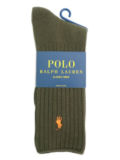 画像1: POLO RALPH LAUREN COTTON RIB CREW SOCKS OLIVE #3650