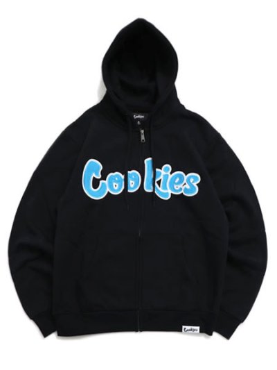 画像1: 【送料無料】COOKIES CLOTHING LOGO TWILL APPLIQUE ZIP HOODIE BLK/CBLUE