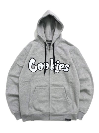 画像1: 【送料無料】COOKIES CLOTHING LOGO TWILL APPLIQUE ZIP HOODIE GYHTR/BLK