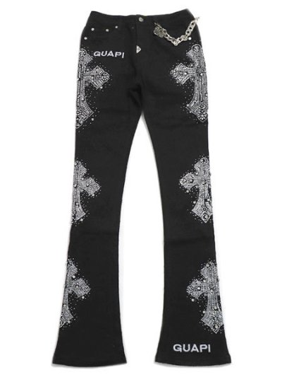 画像1: 【送料無料】GUAPI OBSIDIAN BLACK DISTRESSED CROSS DENIM