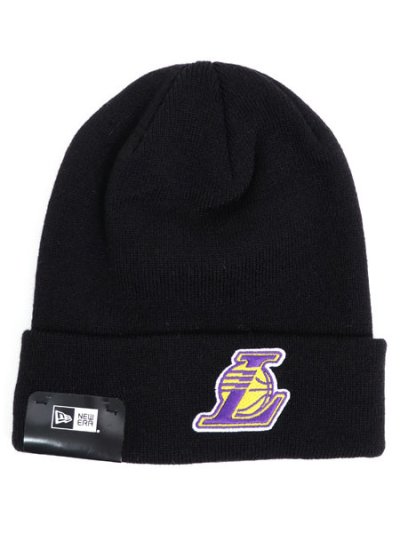 画像1: NEW ERA BASIC CUFF KNIT 4 LEAGUE LAKERS BLACK