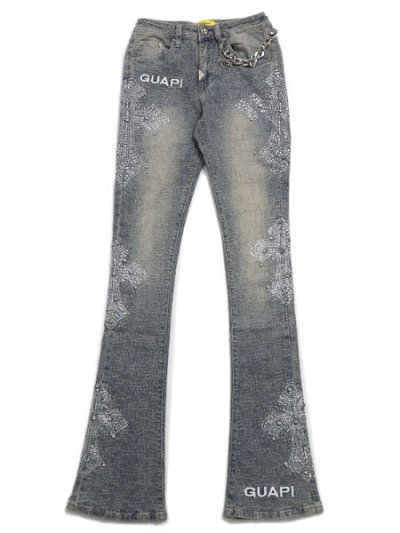 画像1: 【送料無料】GUAPI VINTAGE BLUE DISTRESSED CROSS DENIM