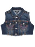 【送料無料】TRUE RELIGION W CROPPED SUPER T DENIM VEST TWILIGHT TEAL