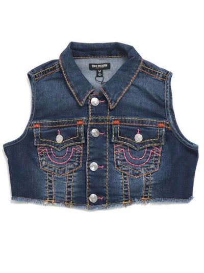 画像1: 【送料無料】TRUE RELIGION W CROPPED SUPER T DENIM VEST TWILIGHT TEAL