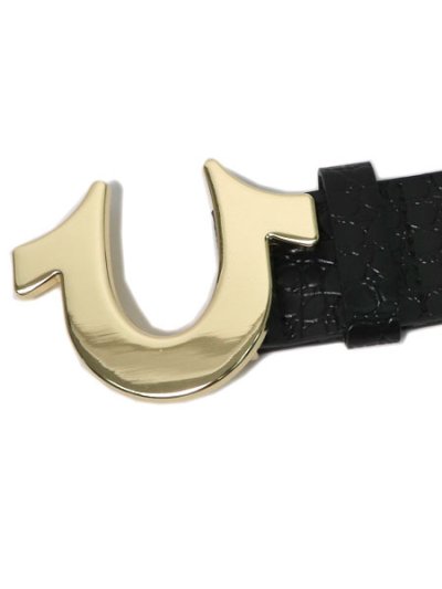 画像2: 【送料無料】TRUE RELIGION PATENT CROC HORSESHOE BUCKLE BELT BLACK