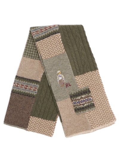 画像1: 【送料無料】POLO RALPH LAUREN CHARLES BEAR PATCHWORK SCARF BROWN MULTI