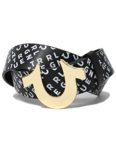 画像1: 【送料無料】TRUE RELIGION HORSESHOE BUCKLE PRINT BELT BLACK