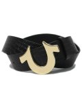 【送料無料】TRUE RELIGION PATENT CROC HORSESHOE BUCKLE BELT BLACK