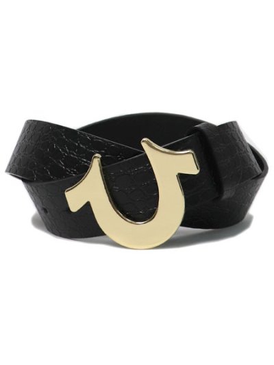 画像1: 【送料無料】TRUE RELIGION PATENT CROC HORSESHOE BUCKLE BELT BLACK