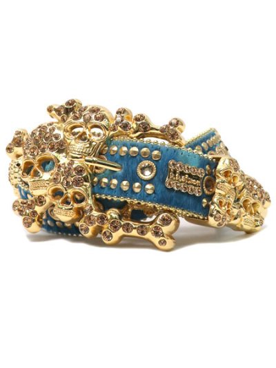 画像1: 【送料無料】B.B.SIMON CORSAIR SKULLS L.COLORAD GLD LEATHER BELT