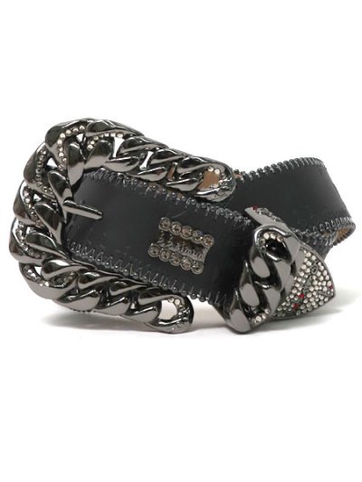画像1: 【送料無料】B.B.SIMON PRESTIGE BB PTN BLK DIAMOND LEATHER BELT