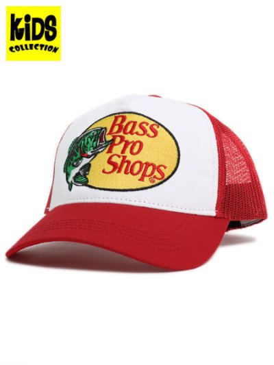 画像1: 【KIDS】BASS PRO SHOPS YOUTH EMB LOGO MESH TRUCKER CAP RED/WH