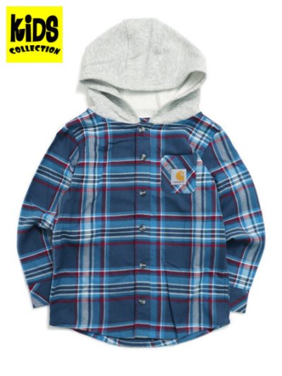 画像1: 【KIDS】CARHARTT KIDS CHILD FLANNEL HOODDED SHIRT-DK DENIM