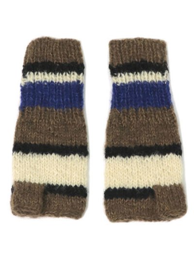 画像1: sublimeroe HAND KNIT LINE GLOVE BROWN MIX