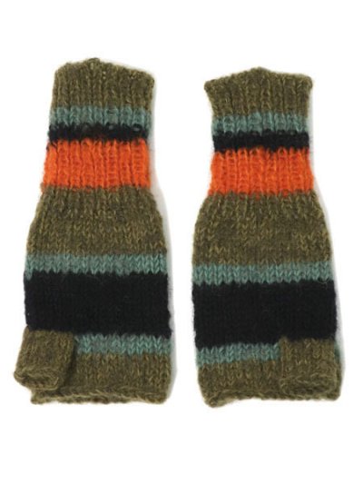 画像1: sublimeroe HAND KNIT LINE GLOVE MOSS MIX