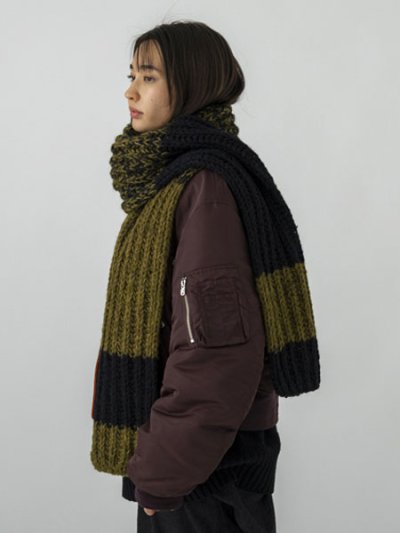 画像5: sublimeroe HAND KNIT LONG MUFFLER BLACK/MOSS