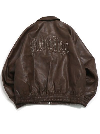 画像1: 【送料無料】FUBU FAUX LEATHER STUDS PATCH JACKET BROWN