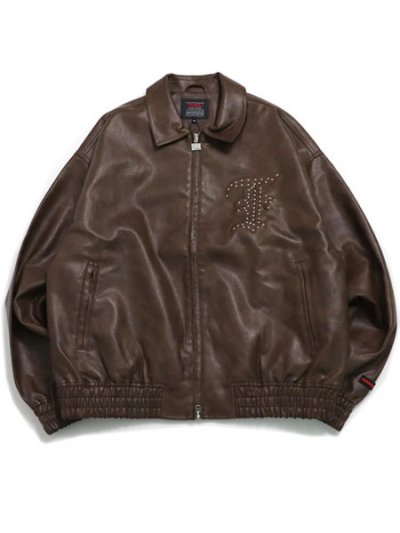 画像2: 【送料無料】FUBU FAUX LEATHER STUDS PATCH JACKET BROWN