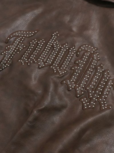 画像6: 【送料無料】FUBU FAUX LEATHER STUDS PATCH JACKET BROWN