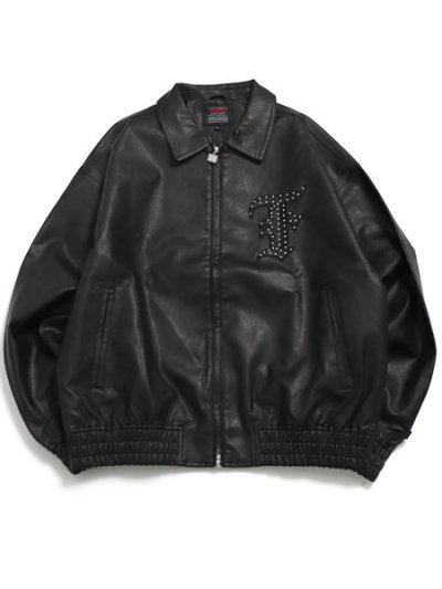 画像2: 【送料無料】FUBU FAUX LEATHER STUDS PATCH JACKET BLACK