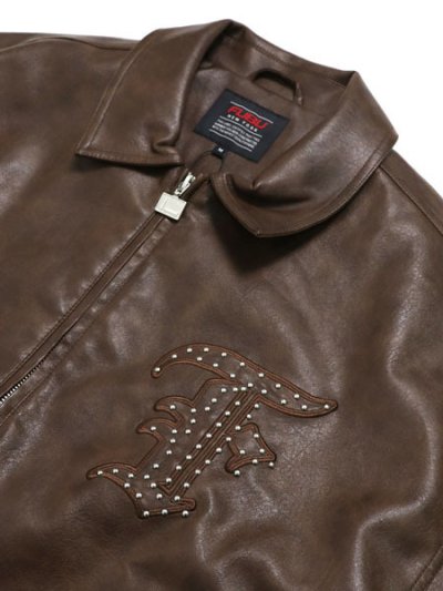 画像3: 【送料無料】FUBU FAUX LEATHER STUDS PATCH JACKET BROWN