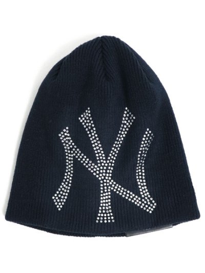 画像1: NEW ERA BASIC BEANIE BIG RHINESTONE YANKEES NAVY