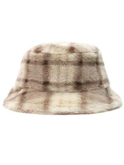 画像2: 【送料無料】KANGOL FAUX FUR BUCKET-BEIGE MULTI PLAID