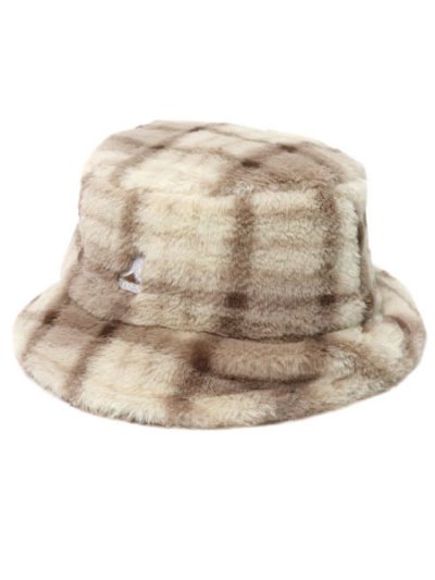 画像3: 【送料無料】KANGOL FAUX FUR BUCKET-BEIGE MULTI PLAID
