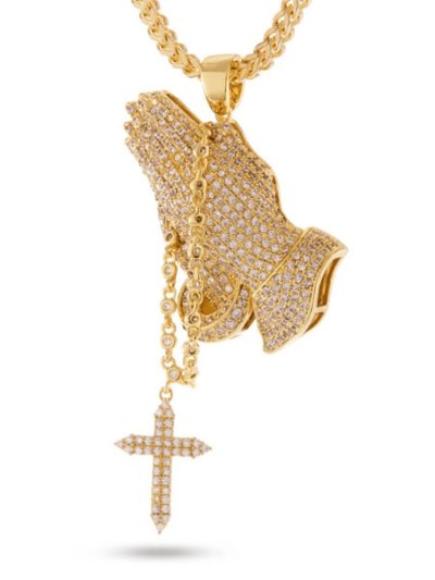 画像2: 【送料無料】KING ICE ROSARY PRAYING HANDS 2.3" NECKLACE