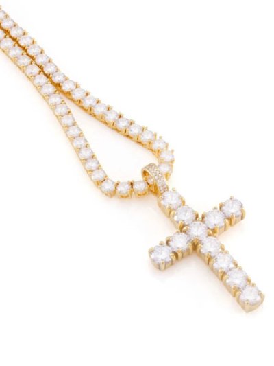 画像1: 【送料無料】KING ICE TENNIS CROSS 2.2" NECKLACE