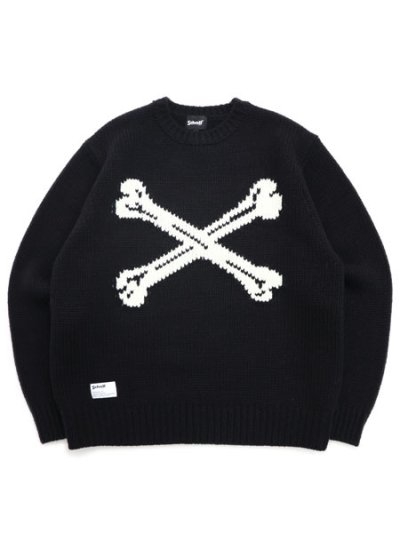 画像1: 【送料無料】SCHOTT CROSS BONE KNIT BLACK