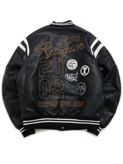 画像1: 【送料無料】TRUE RELIGION RETRO VARSITY JACKET BLACK