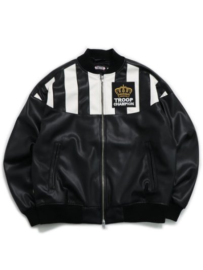 画像2: 【送料無料】TROOP CHAMPION FAUX LEATHER JACKET BLACK/WHITE