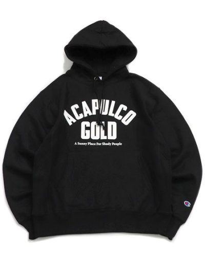 画像1: 【送料無料】ACAPULCO GOLD ARCH LOGO HOODED SWEATSHIRT BLACK