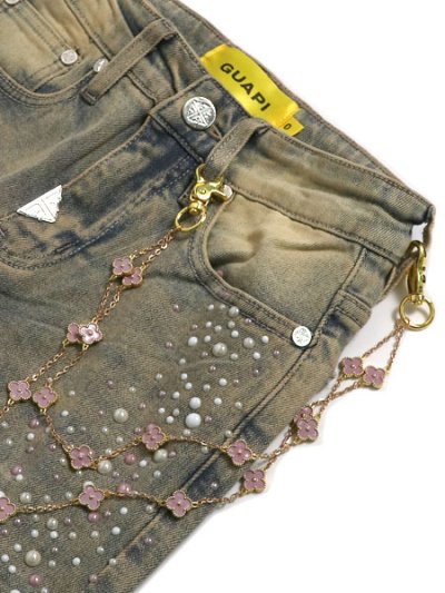 画像3: 【送料無料】GUAPI WMNS VINTAGE PINK PEARLS EMBELLISHED DENIM