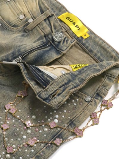 画像4: 【送料無料】GUAPI WMNS VINTAGE PINK PEARLS EMBELLISHED DENIM