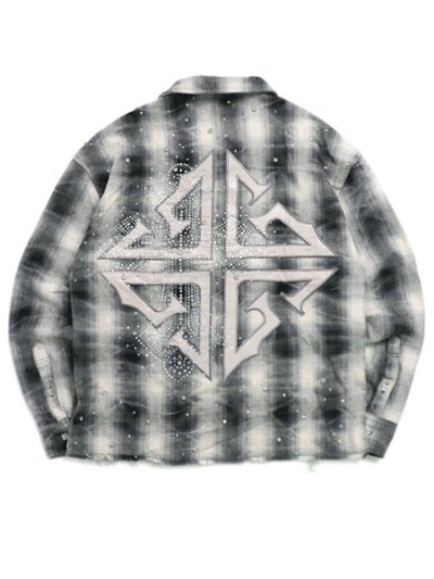 画像2: 【送料無料】GUAPI CLOUD GREY CROSS FLANNEL JACKET
