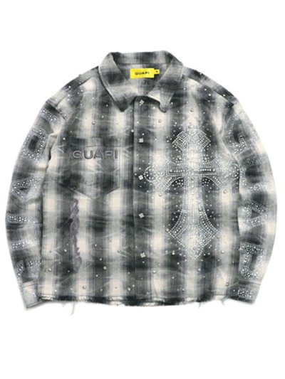 画像1: 【送料無料】GUAPI CLOUD GREY CROSS FLANNEL JACKET
