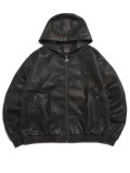【送料無料】FUBU FAUX LEATHER SHORT HOODED JACKET BLACK