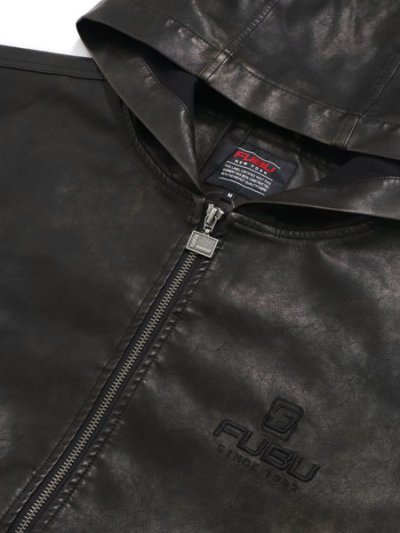 画像3: 【送料無料】FUBU FAUX LEATHER SHORT HOODED JACKET BLACK
