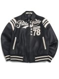 【送料無料】PELLE PELLE ENCRUSTED VARSITY JACKET BLACK/IVORY