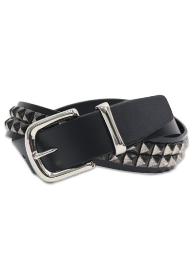 画像1: RAISE8 APPAREL 34MM STUDS GENUINE LEATHER BELT BLACK/SILVER