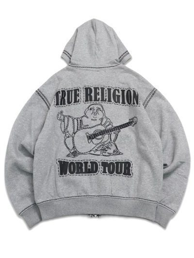 画像2: 【送料無料】TRUE RELIGION SUPER QT BOXY ZIP HOODIE HEATHER GREY/JET BLACK