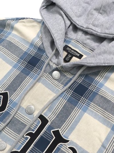 画像3: 【送料無料】TRUE RELIGION HOODED FLANNEL SHIRT WINTER WHITE/BLUE