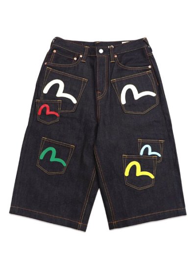 画像1: 【送料無料】EVISU HT,MULTI POCKET DENIM SHORT RAW INDIGO
