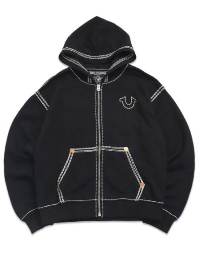 画像1: 【送料無料】TRUE RELIGION SUPER QT BOXY ZIP HOODIE JET BLACK