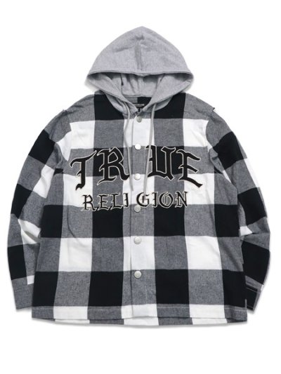画像1: 【送料無料】TRUE RELIGION HOODED FLANNEL SHIRT BLACK/WHITE