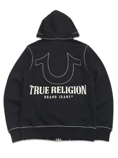 画像1: 【送料無料】TRUE RELIGION HORSESHOE APPLIQUE SUPER T FLEECE HOODIE JET BLACK