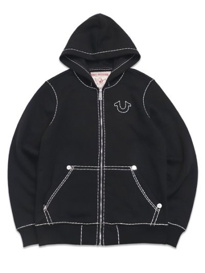 画像2: 【送料無料】TRUE RELIGION HORSESHOE APPLIQUE SUPER T FLEECE HOODIE JET BLACK