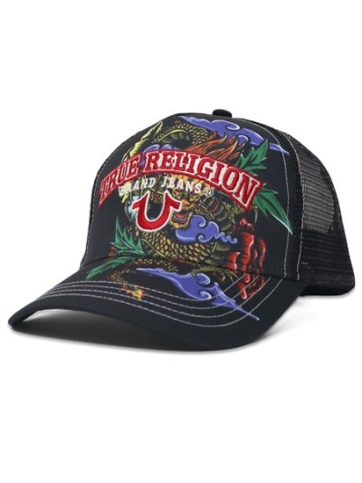 画像1: 【送料無料】TRUE RELIGION DRAGON TRUCKER HAT JET BLACK